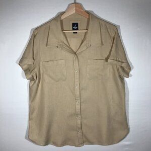 Nautica Jeans Women's XL Tan Linen Blend Short Sleeve Button Up Shirt